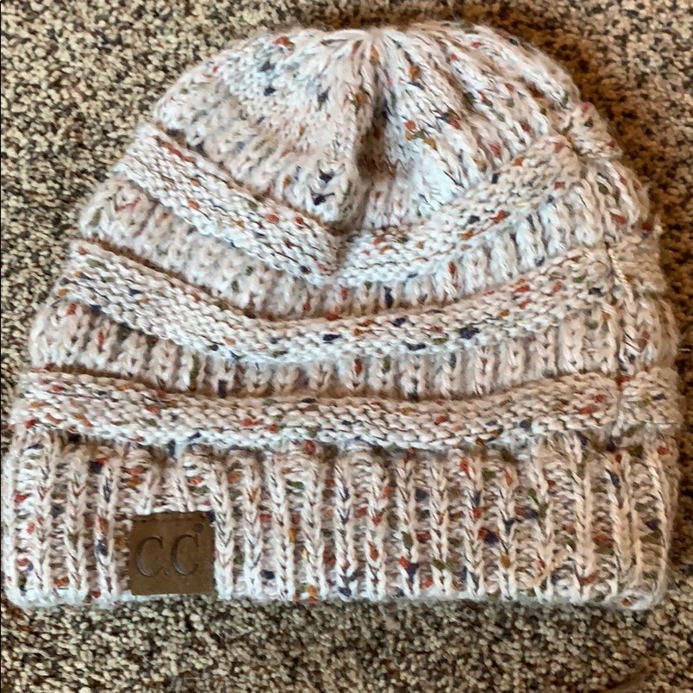 Cream and multi color specked beanie